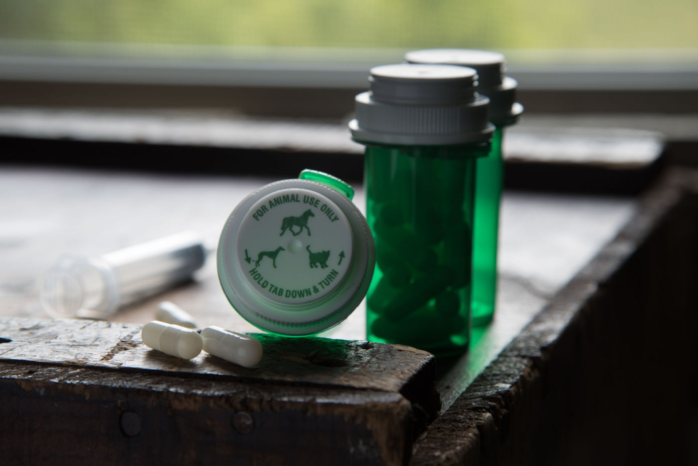 Green medicine bottles